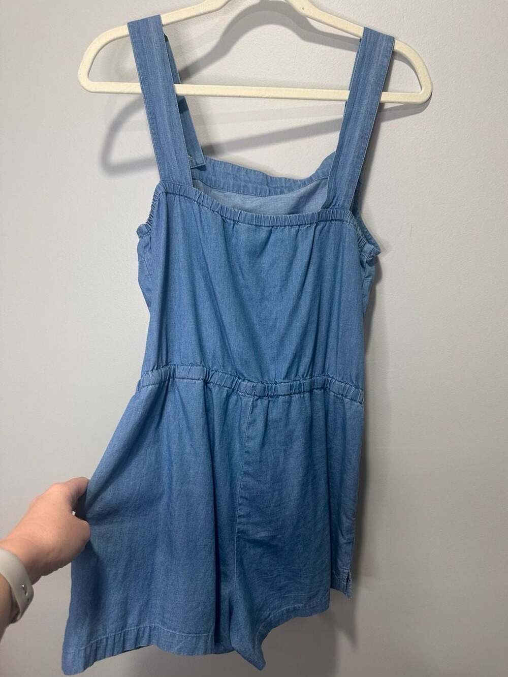 Old Navy Women's Chambray Square-Neck Tie-Waist Romper, Sz S - Picture 3 of 5